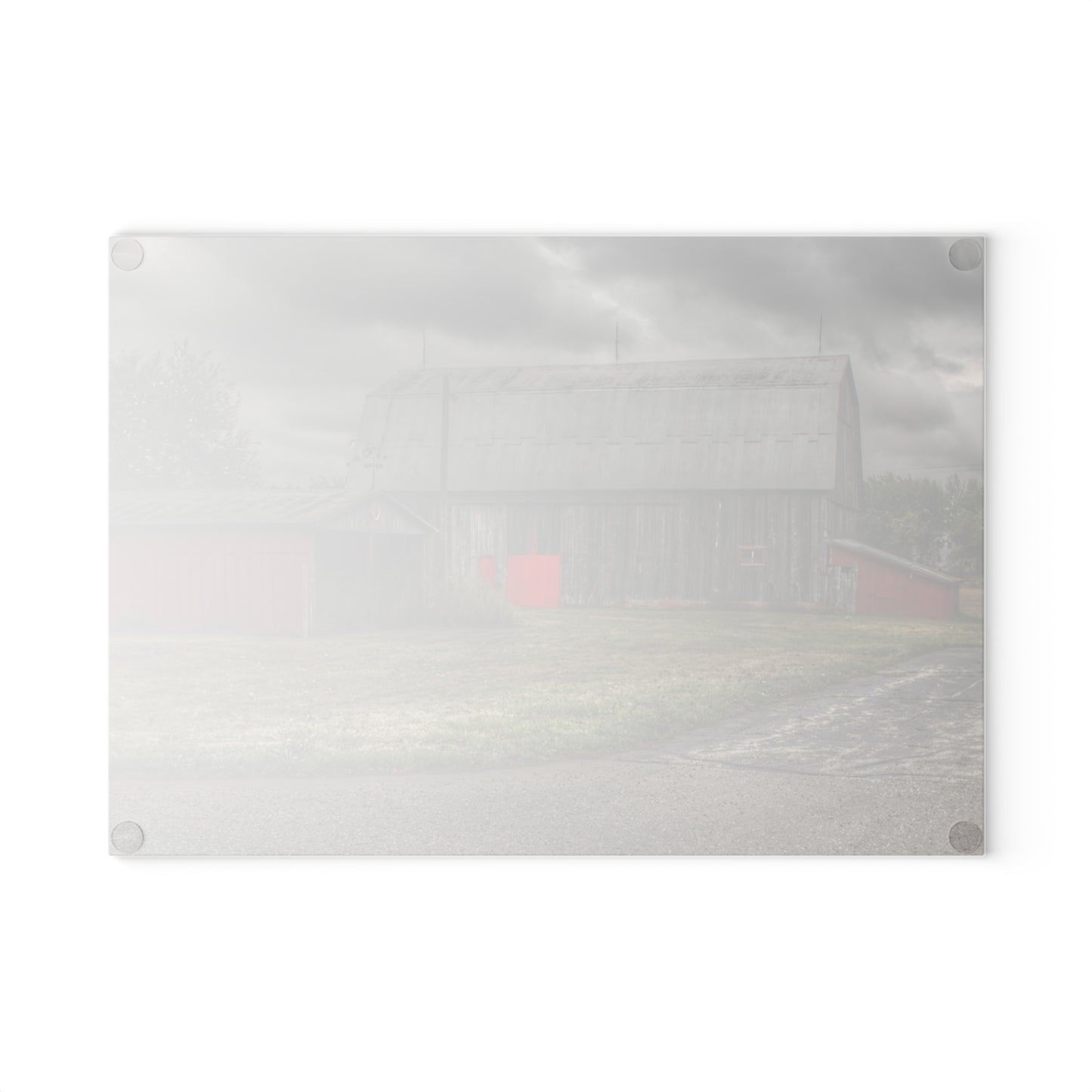U R There Photography Wadsworth Road Grey Saltbox Rustic Farmhouse Tempered-Glass Cutting Board