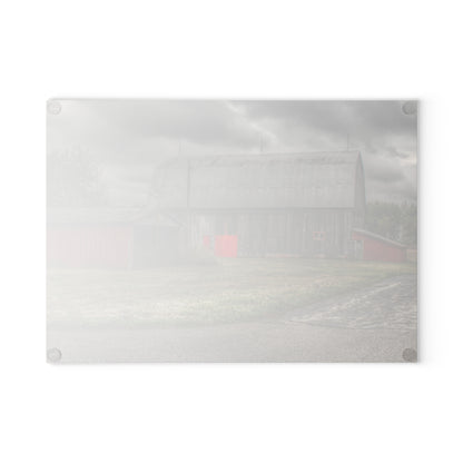 U R There Photography Wadsworth Road Grey Saltbox Rustic Farmhouse Tempered-Glass Cutting Board