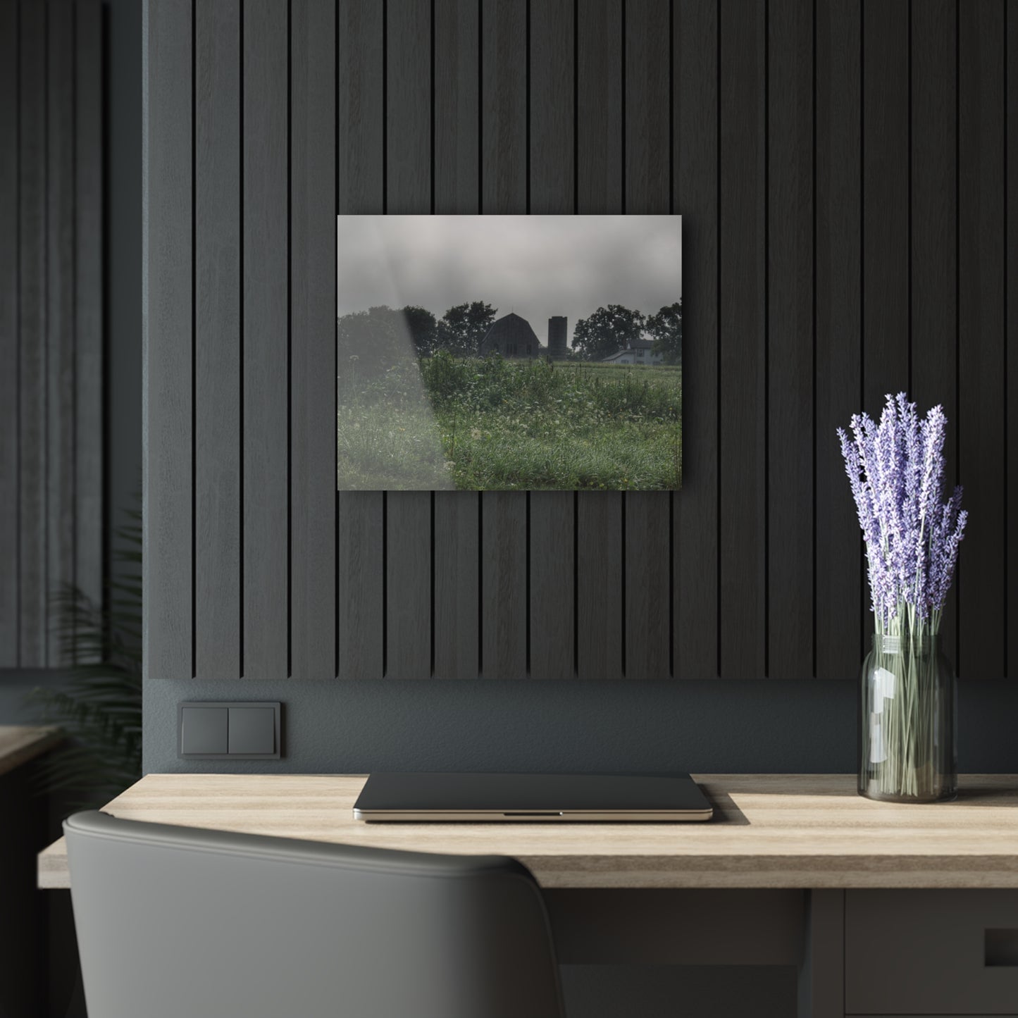 U R There Photography Hill Road Grey in the Fog Rustic Farmhouse Acrylic Wall Print