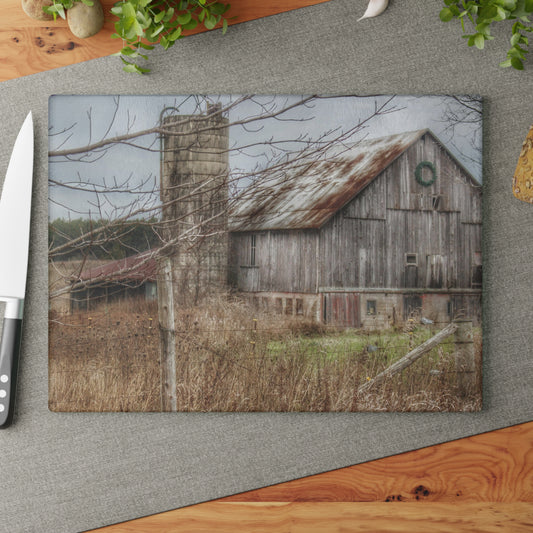 U R There Photography Churchill Christmas Barn I Rustic Farmhouse Tempered-Glass Cutting Board
