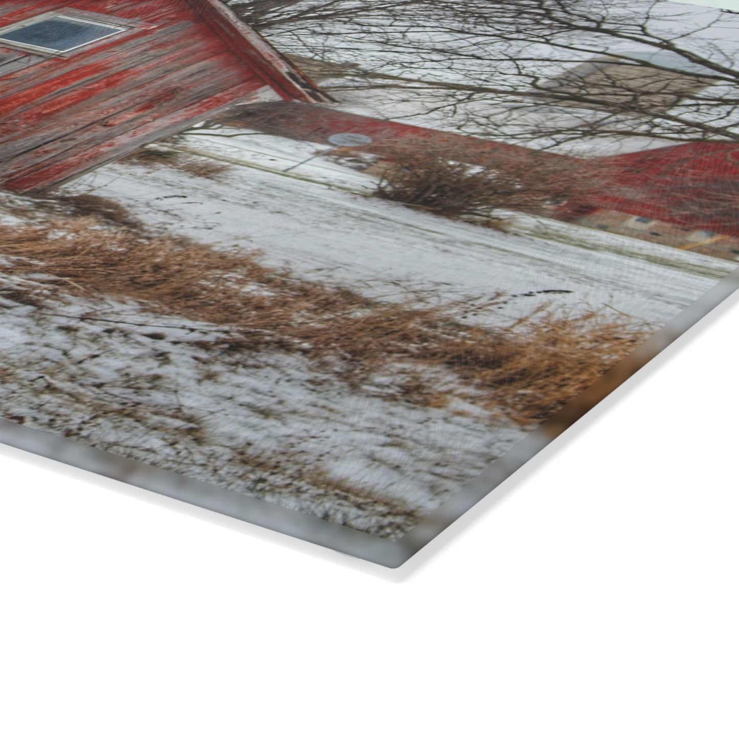 U R There Photography Frenchline Road Red Shack and Barn Rustic Farmhouse Tempered-Glass Cutting Board