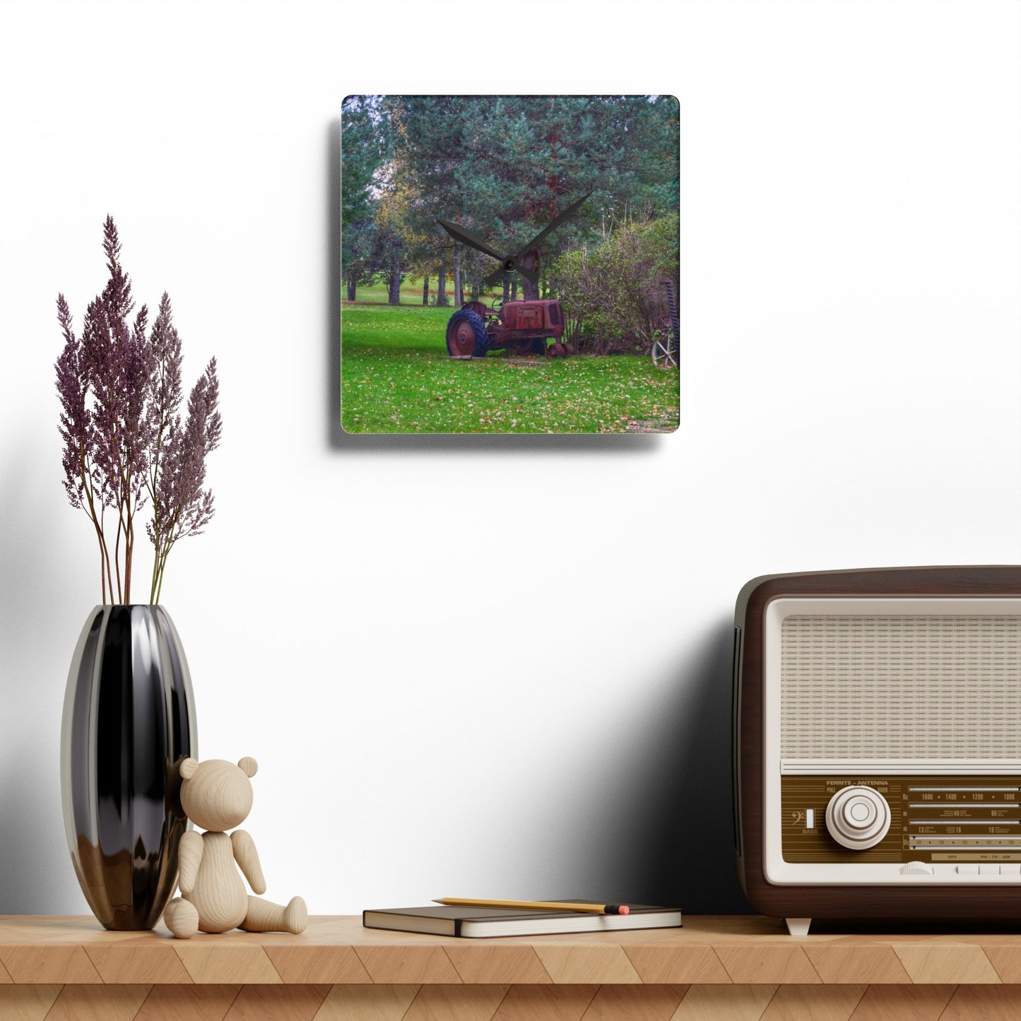 U R There Photography Casey Road Yard Art II Rustic Farmhouse Acrylic Analog Wall Clock