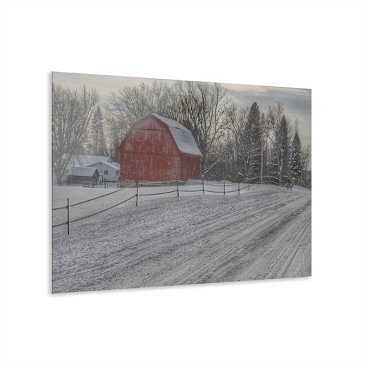 U R There Photography Phillips Road Winter Red Rustic Farmhouse Acrylic Wall Print 14 "x 11"