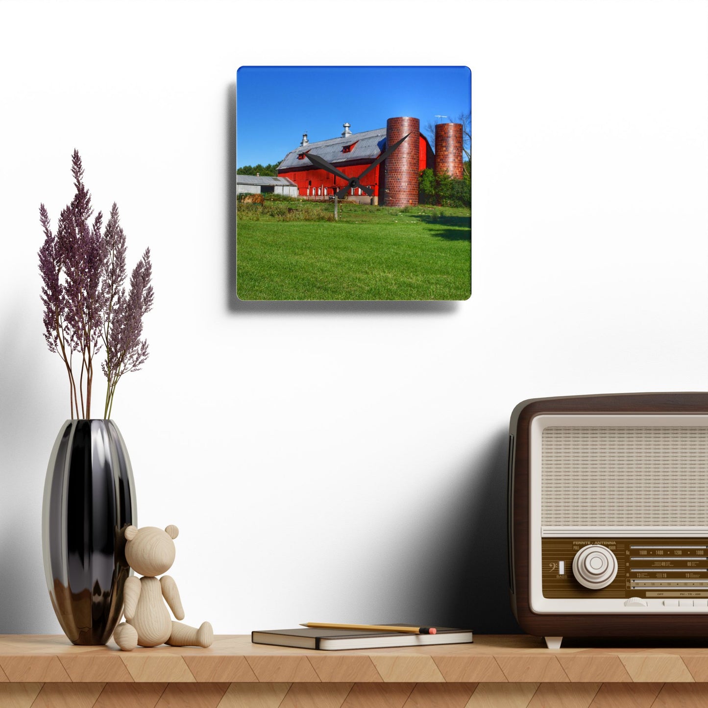 U R There Photography Baldwin Red II Rustic Farmhouse Acrylic Analog Wall Clock