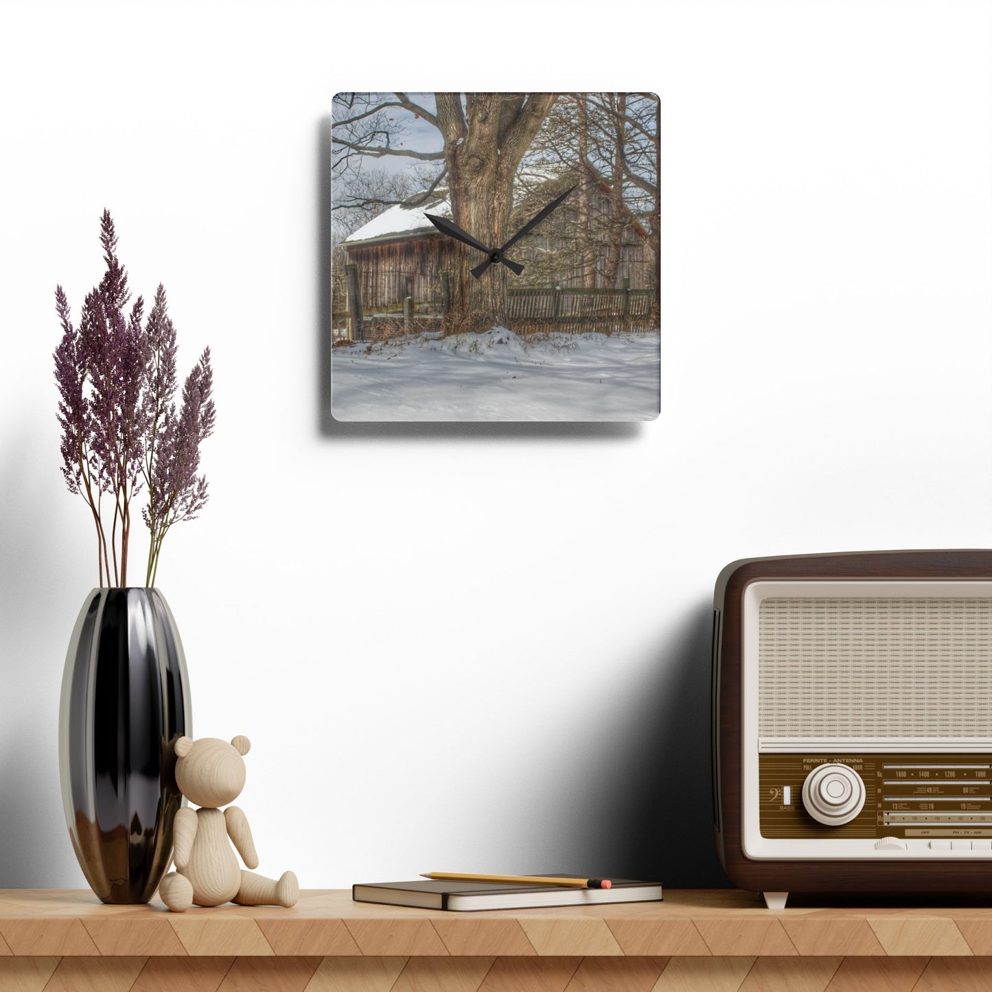U R There Photography English Road Grey Rustic Farmhouse Acrylic Analog Wall Clock