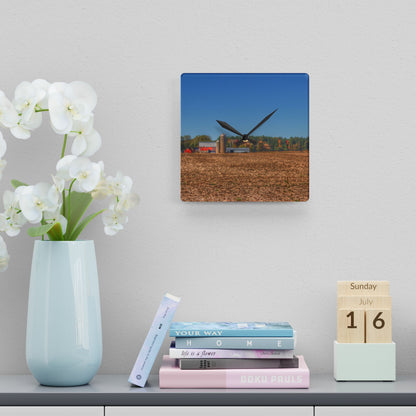 U R There Photography Rowe Road Farm Across the Field Rustic Farmhouse Acrylic Analog Wall Clock