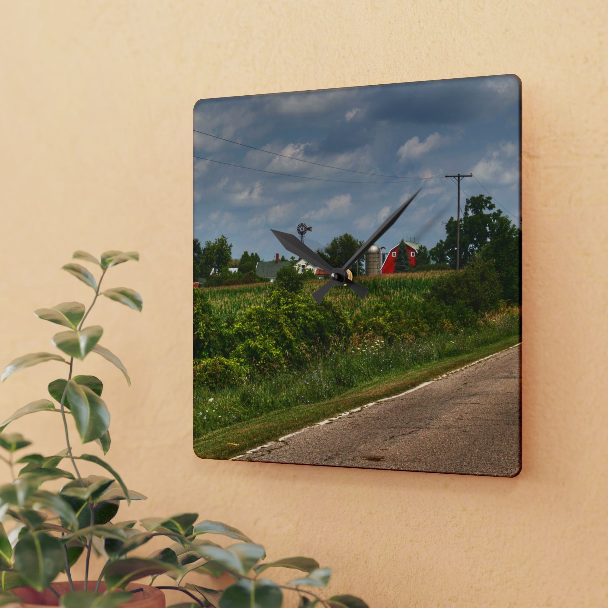 Rustic Farmhouse Wall Clock featuring Across the Field in Elba I