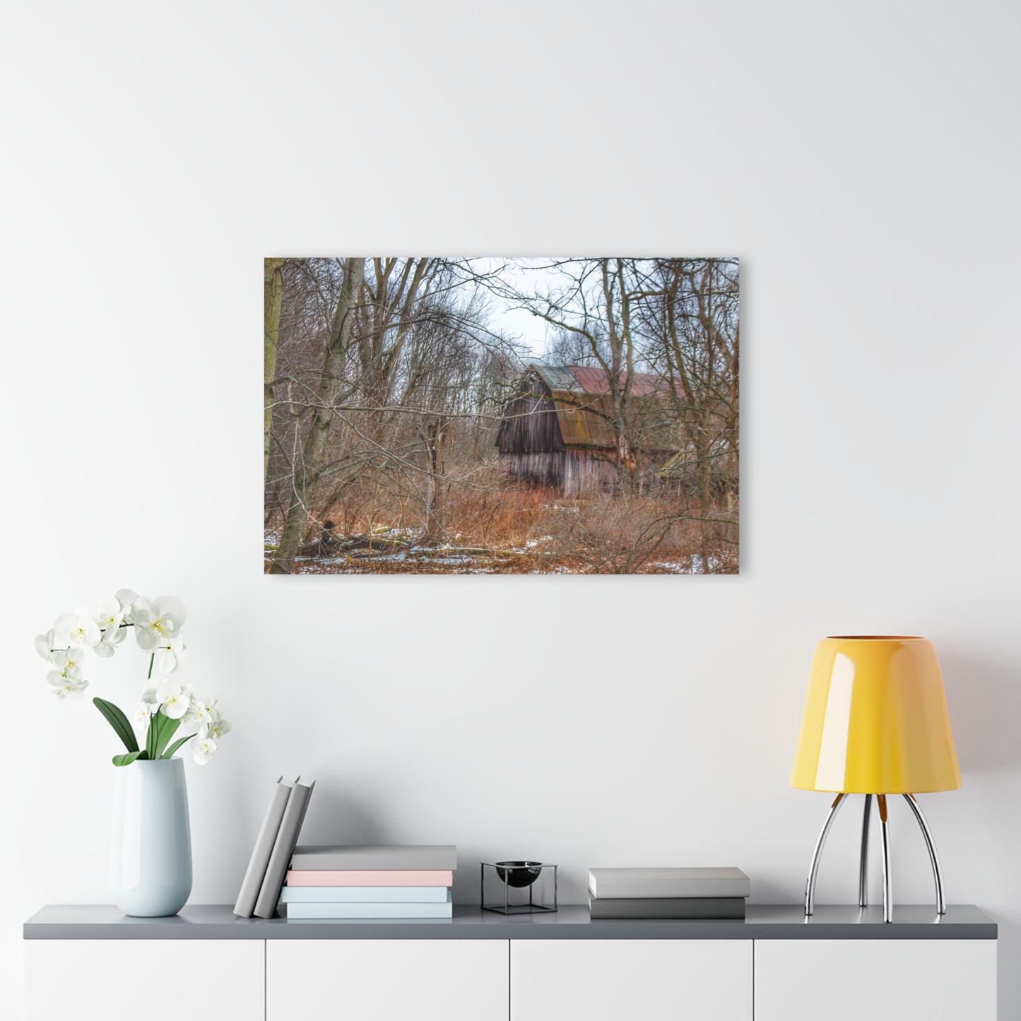 U R There Photography West Barnes Lake Hidden Red Rustic Farmhouse Acrylic Wall Print