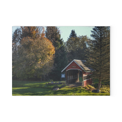 U R There Photography Hadley Covered Bridge II Rustic Farmhouse Tempered-Glass Cutting Board