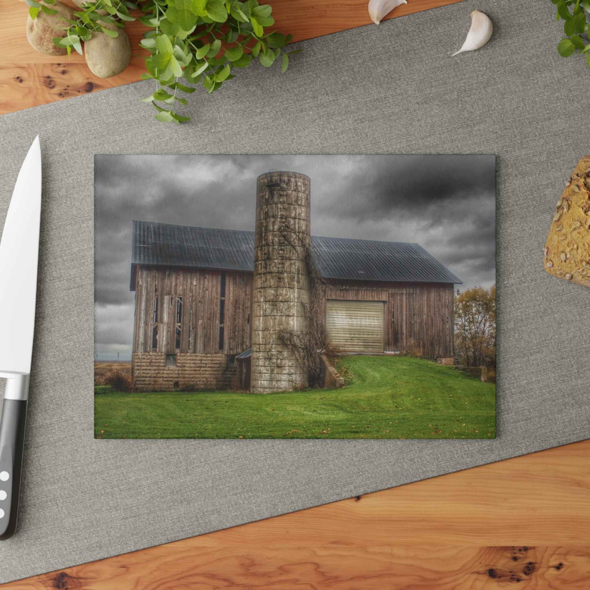 U R There Photography Gilford Grey I Rustic Farmhouse Tempered-Glass Cutting Board