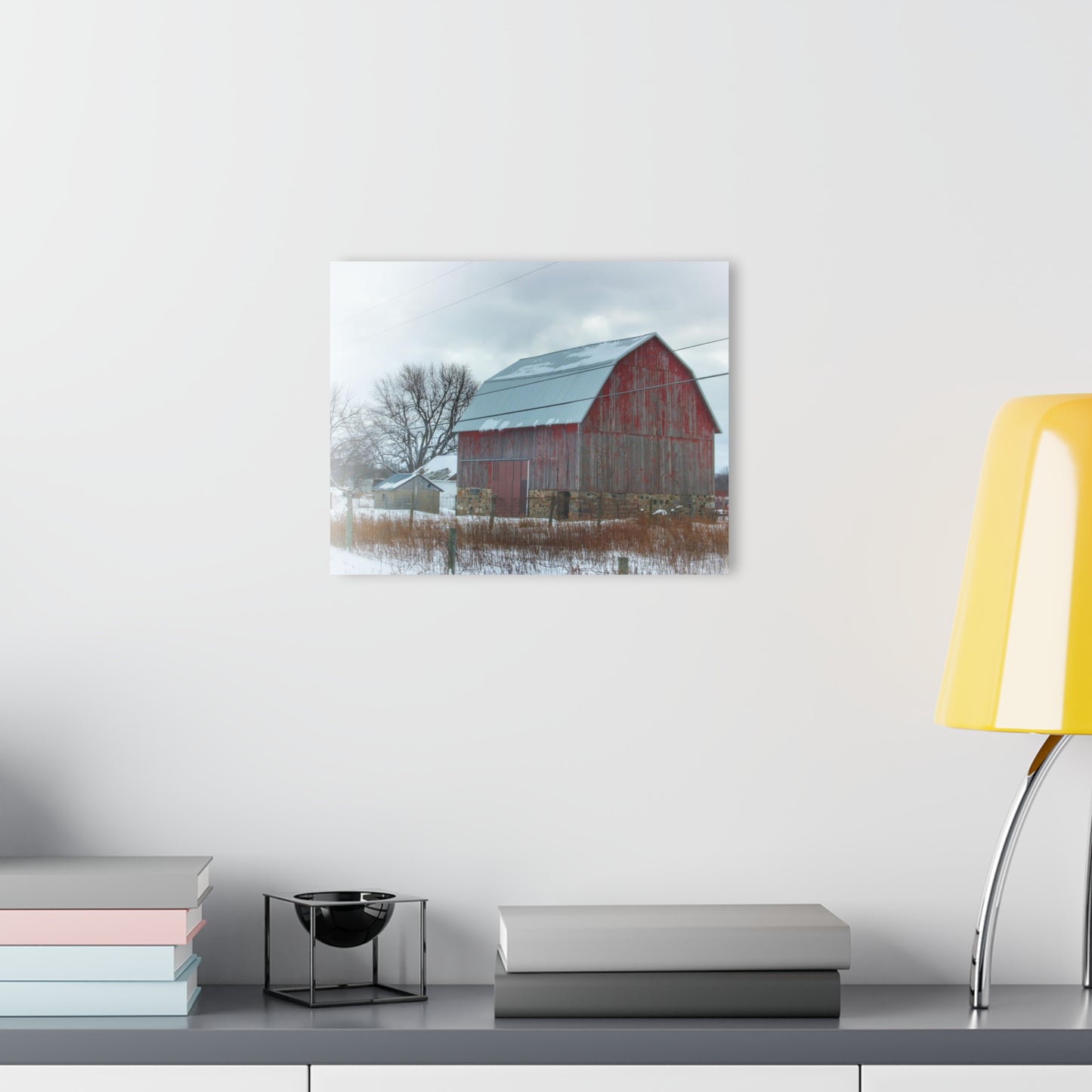 U R There Photography Lake Pleasant Stone Red and Little Grey Rustic Farmhouse Acrylic Wall Print