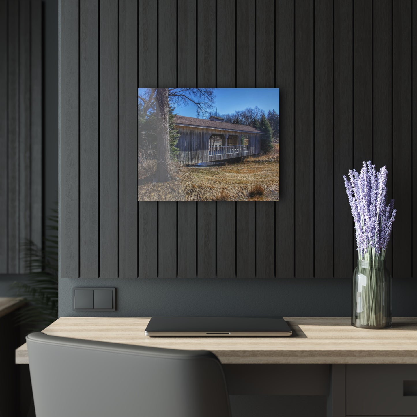 U R There Photography Covered Bridge of Campground Road I Rustic Farmhouse Acrylic Wall Print