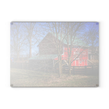 U R There Photography Imlay City Road Cow Barn I Rustic Farmhouse Tempered-Glass Cutting Board