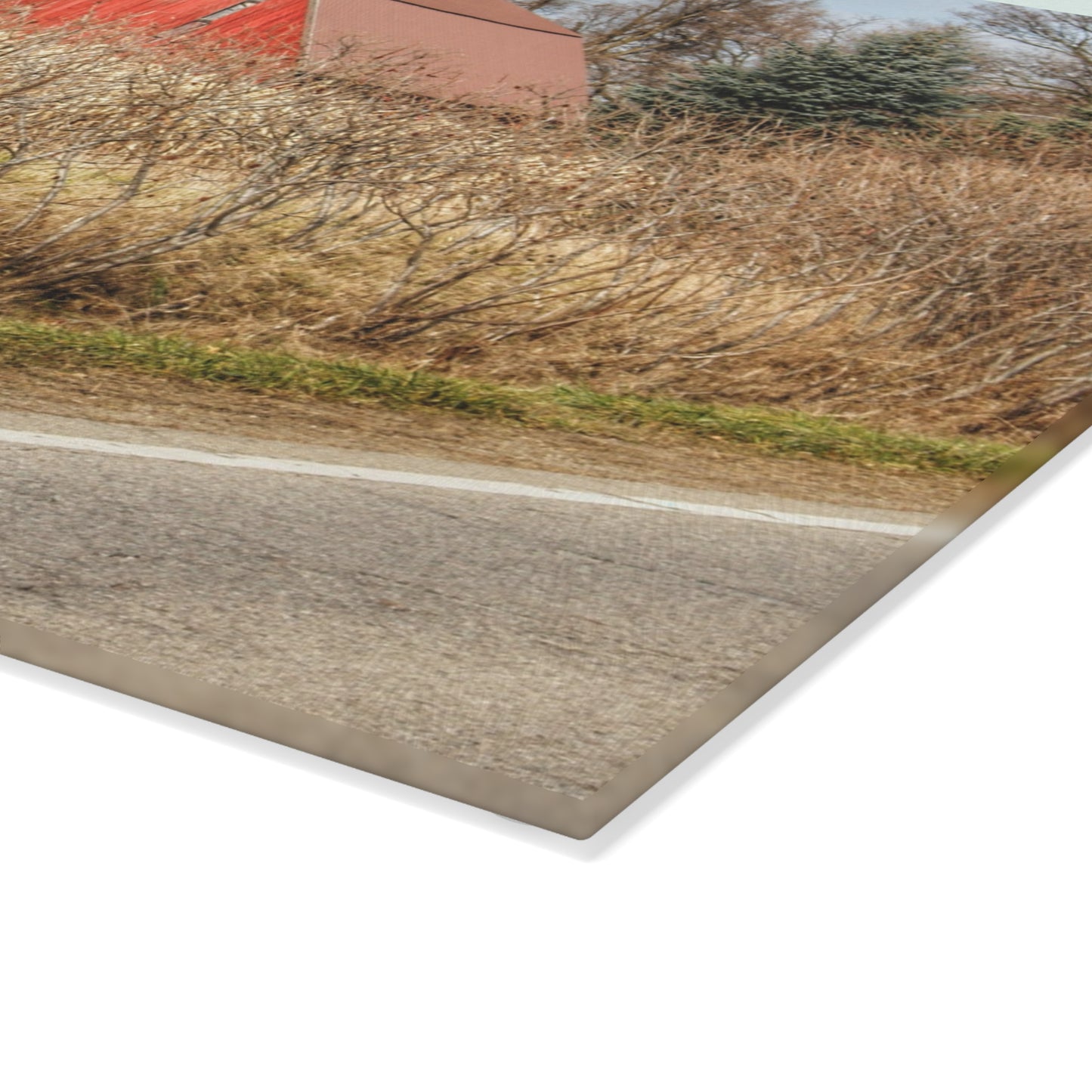 U R There Photography South Lake Pleasant Road Red Rustic Farmhouse Tempered-Glass Cutting Board
