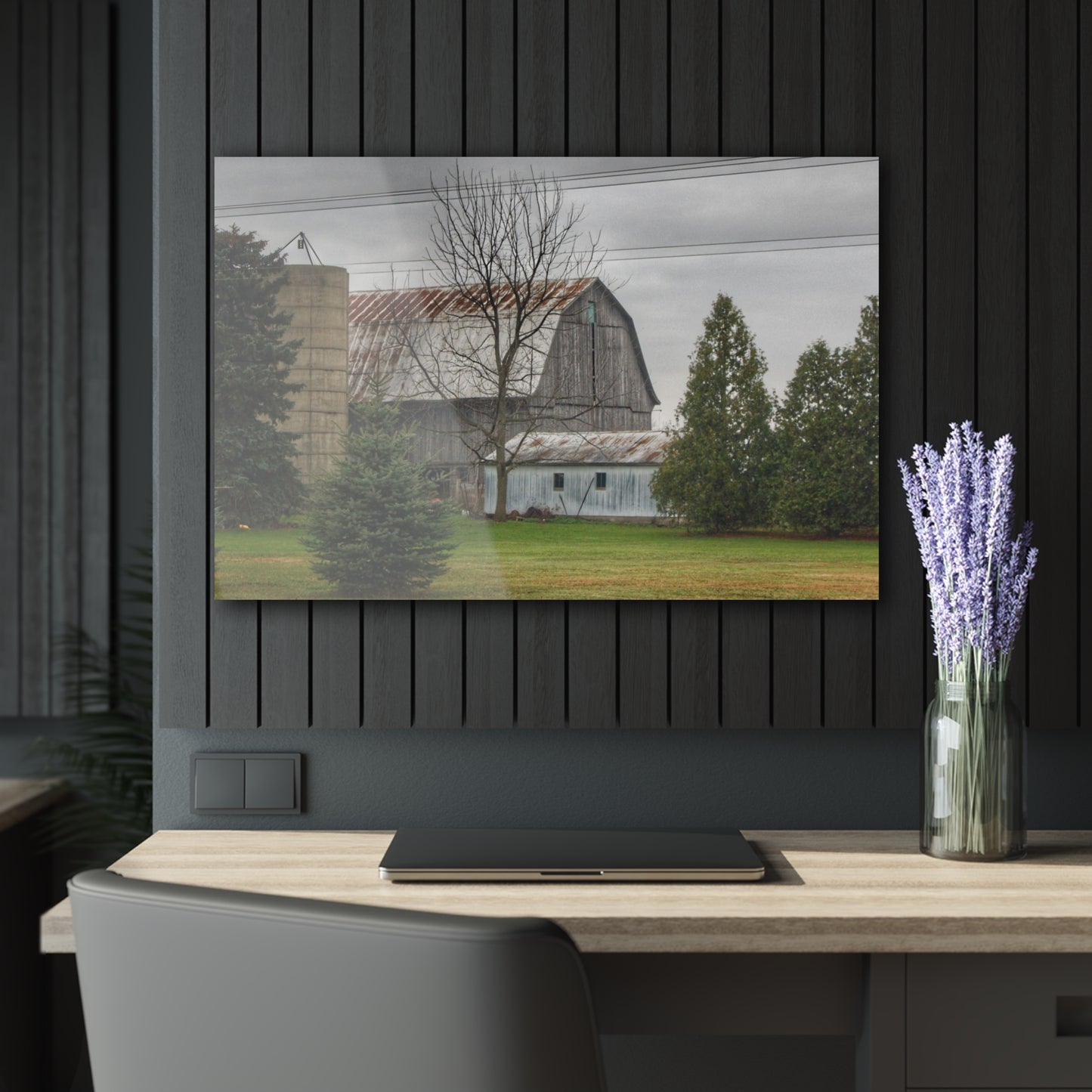 U R There Photography Eddy Road Grey I Rustic Farmhouse Acrylic Wall Print 14 "x 11"