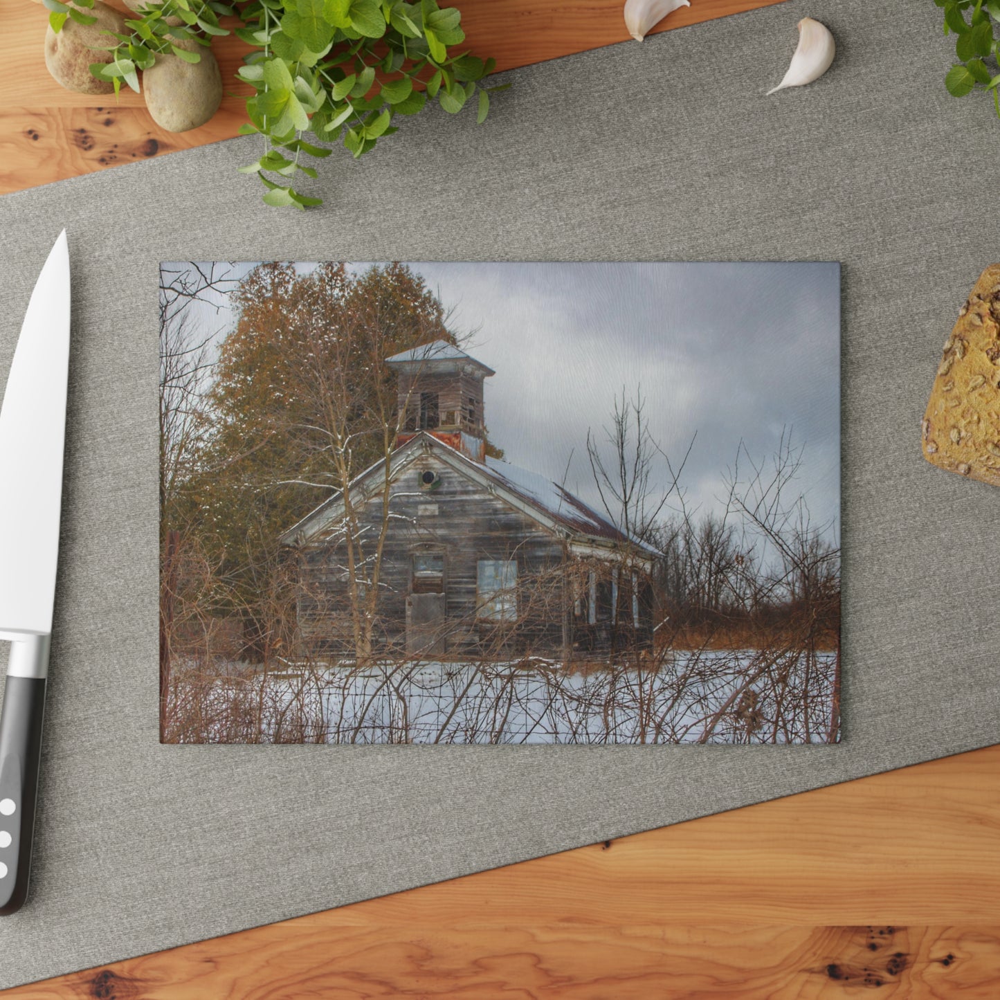 U R There Photography Vermilya Schoolhouse II Rustic Farmhouse Tempered-Glass Cutting Board