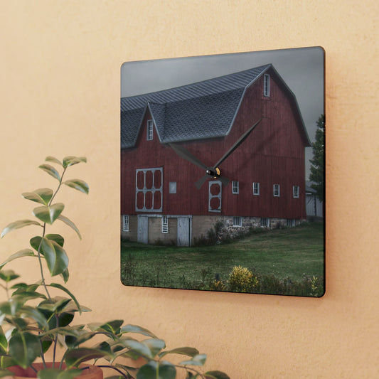 U R There Photography Vassar Road Red I Rustic Farmhouse Acrylic Analog Wall Clock