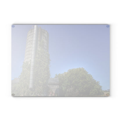 U R There Photography Bordman Road Old Grey and Silo I Rustic Farmhouse Tempered-Glass Cutting Board