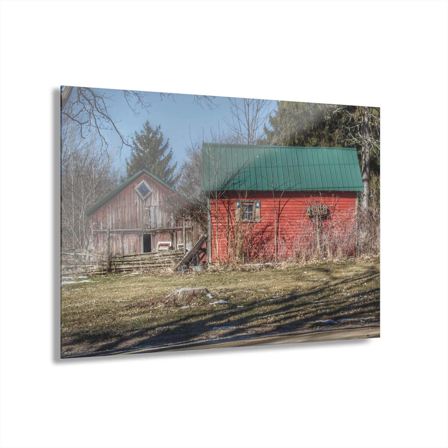 U R There Photography Roadside Reds Rustic Farmhouse Acrylic Wall Print