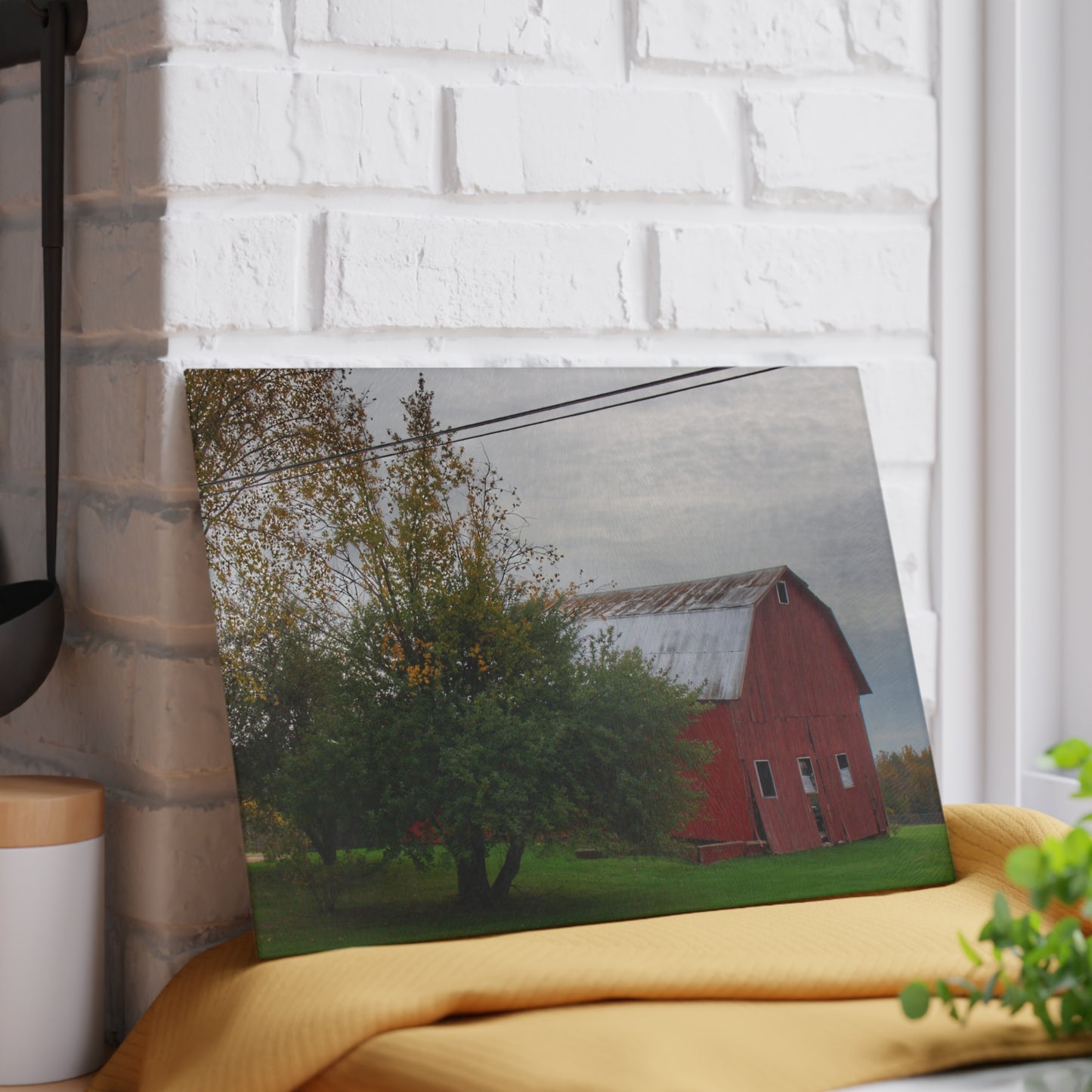 U R There Photography Perry Road Tilted Red Rustic Farmhouse Tempered-Glass Cutting Board
