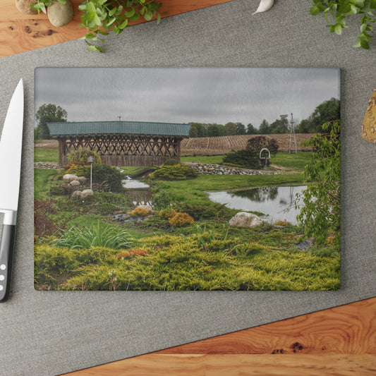 U R There Photography Bridge of Summer Road II Rustic Farmhouse Tempered-Glass Cutting Board 8"x 11"