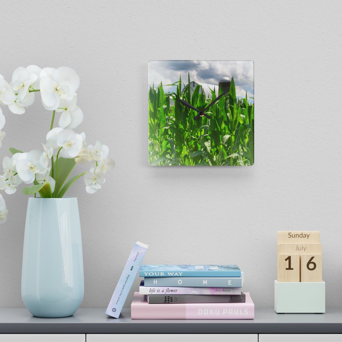 U R There Photography Beyond the Corn in Millington Rustic Farmhouse Acrylic Analog Wall Clock