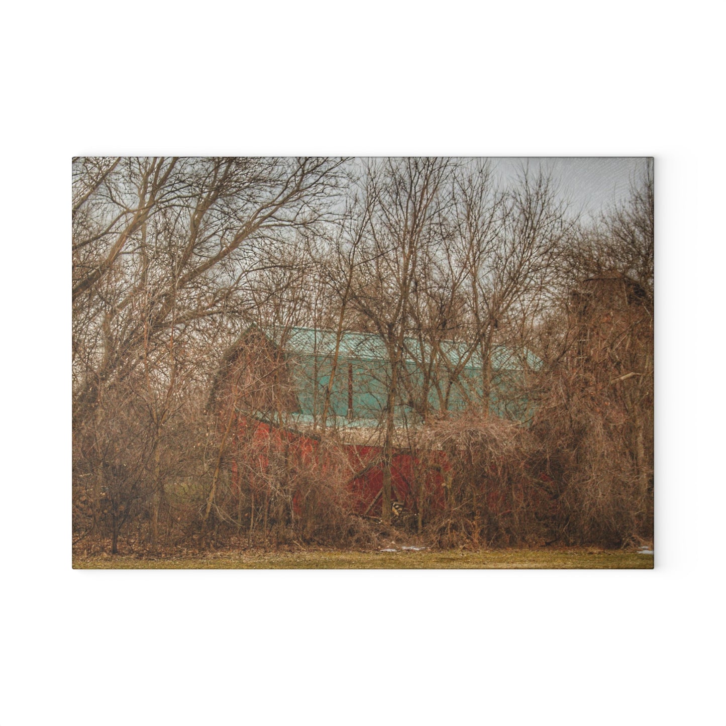 U R There Photography Bray Road Hidden Barnyard Red III Rustic Farmhouse Tempered-Glass Cutting Board