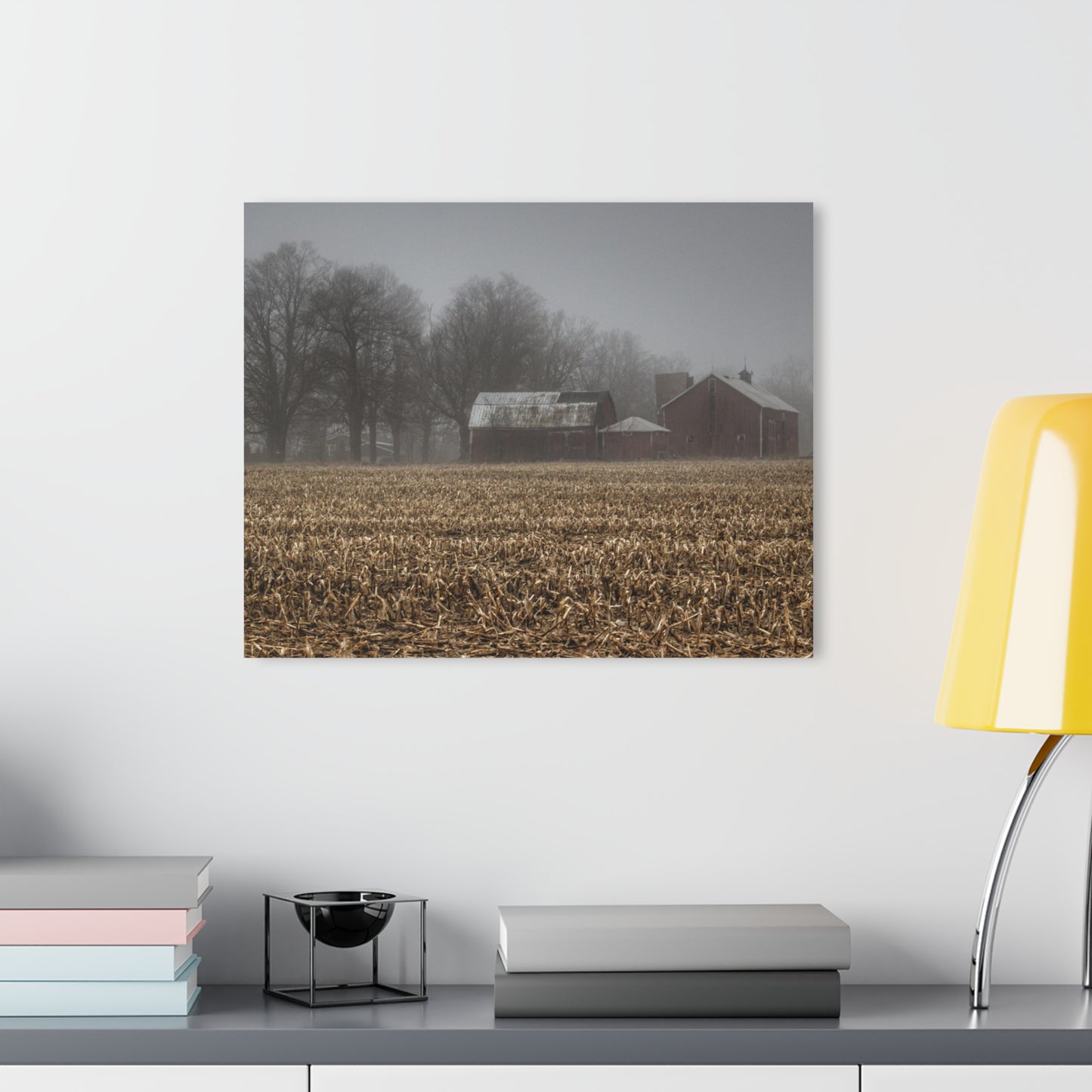 U R There Photography Farm in the Fog on Barnes Road Rustic Farmhouse Acrylic Wall Print