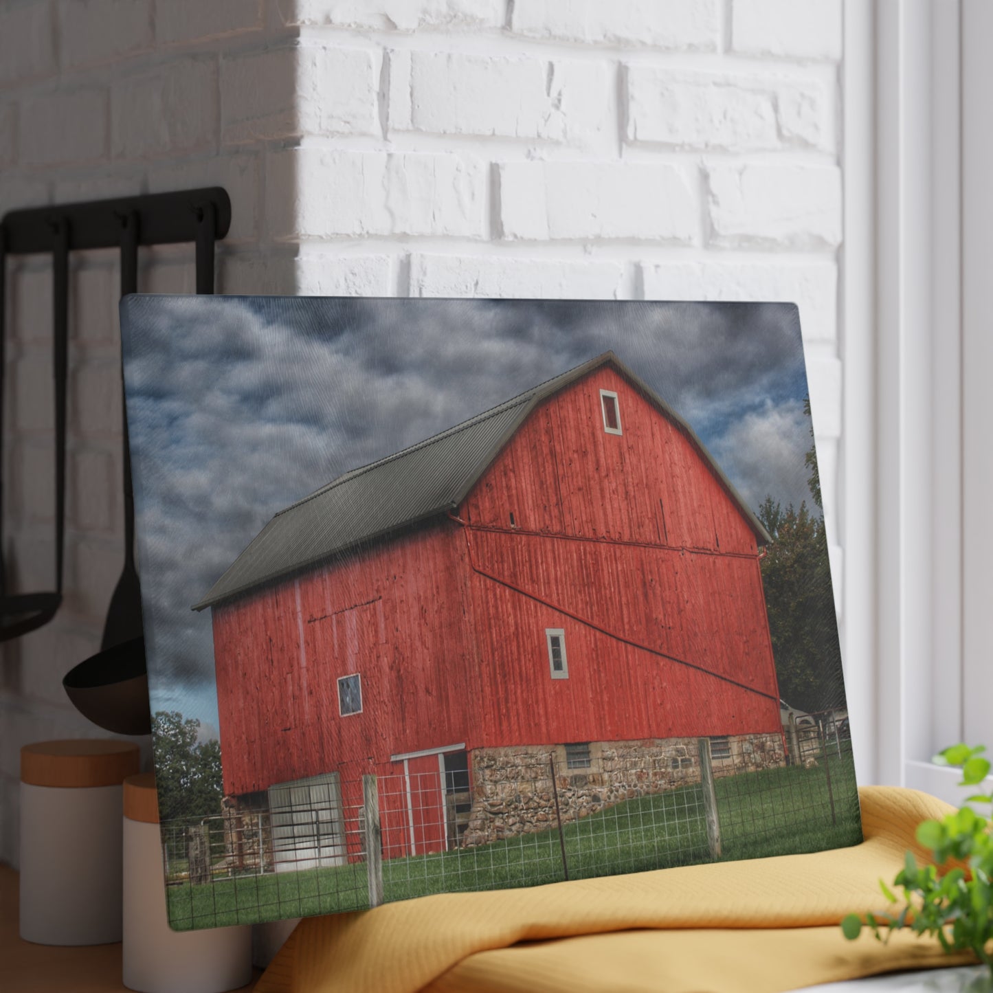 U R There Photography North Elba Road Red Rustic Farmhouse Tempered-Glass Cutting Board