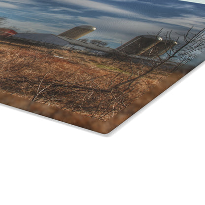 U R There Photography Newark Road White II Rustic Farmhouse Tempered-Glass Cutting Board