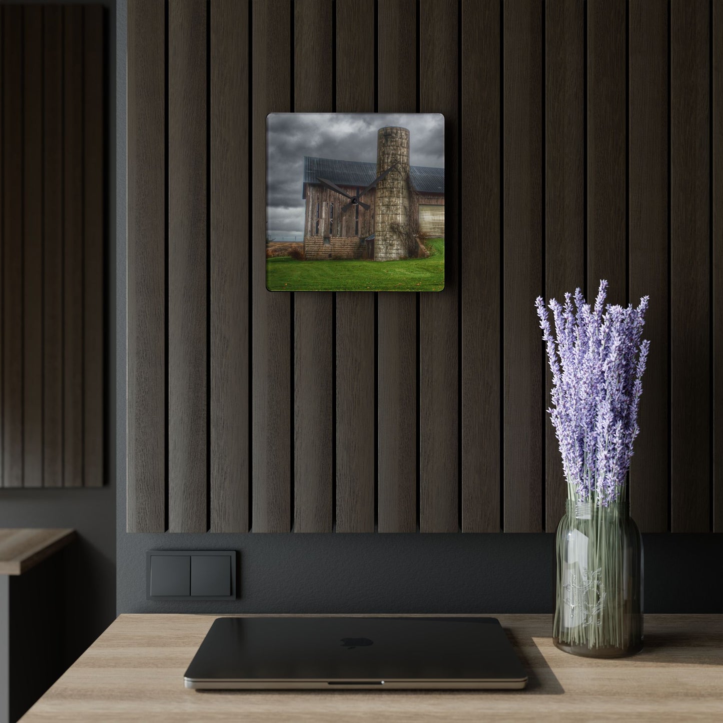 U R There Photography Gilford Grey I Rustic Farmhouse Acrylic Analog Wall Clock