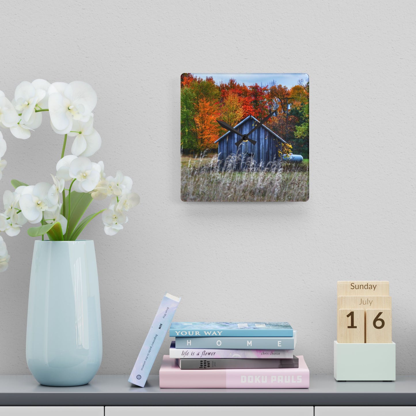 U R There Photography Beyond Church Road Little Grey Rustic Farmhouse Acrylic Analog Wall Clock