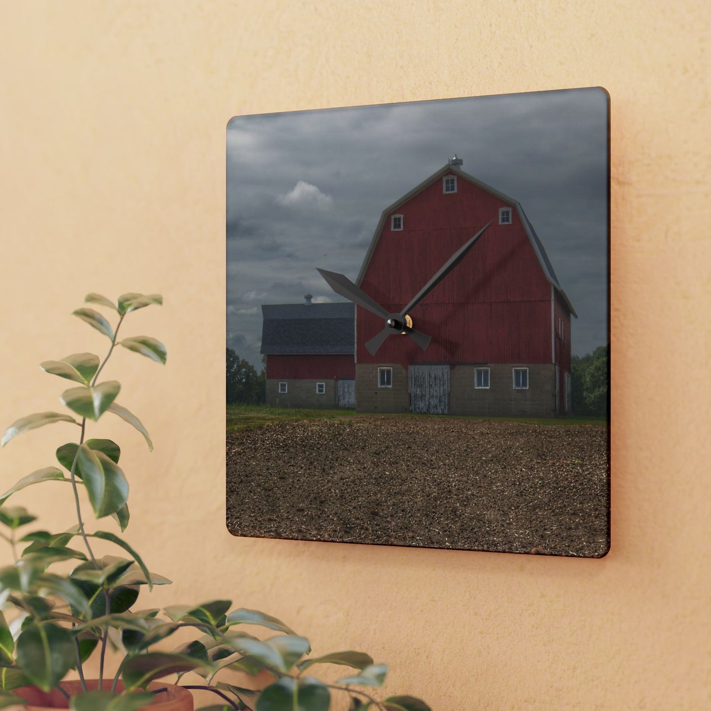 U R There Photography Cade Road Red I Rustic Farmhouse Acrylic Analog Wall Clock