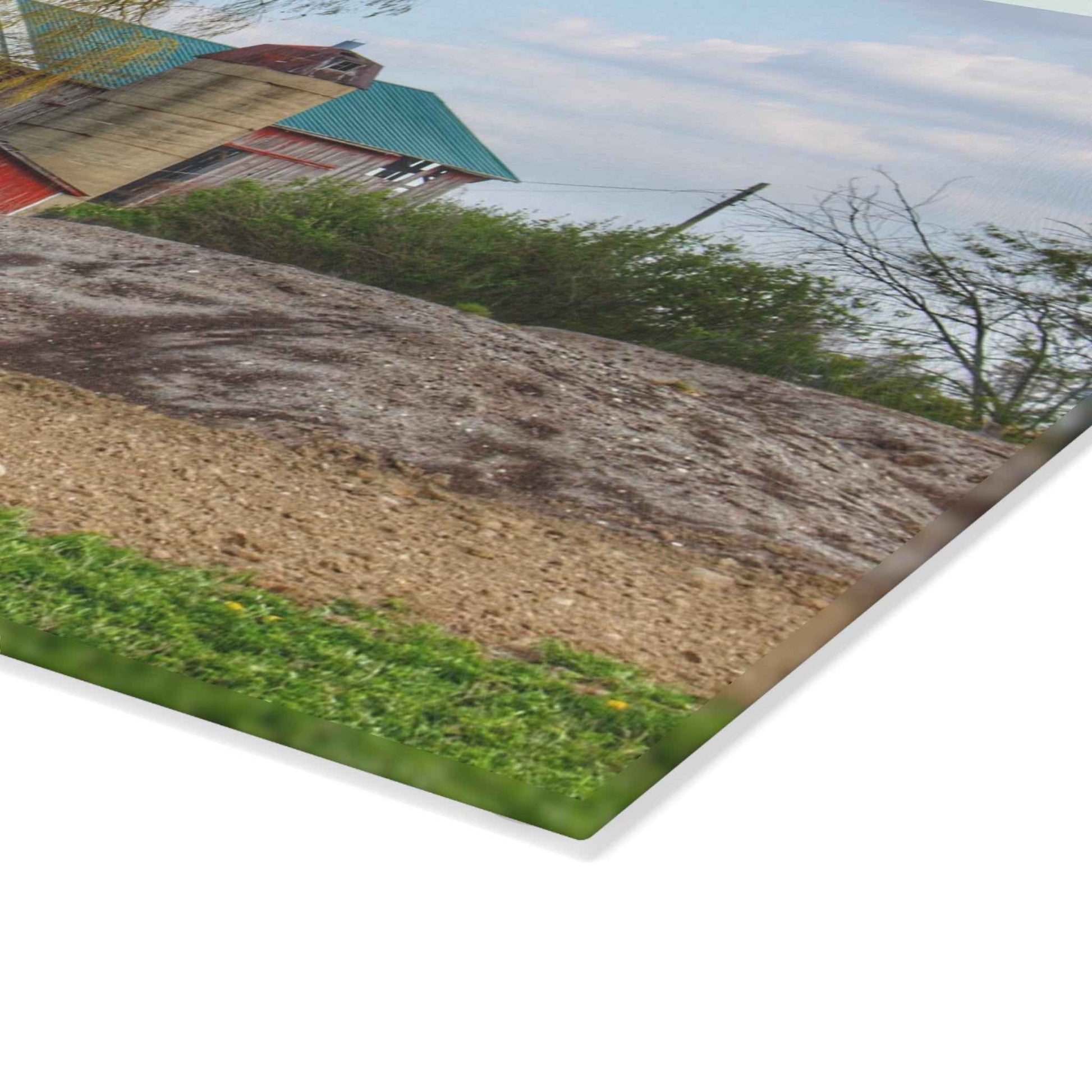 U R There Photography Cedar Creek Road Red Rustic Farmhouse Tempered-Glass Cutting Board