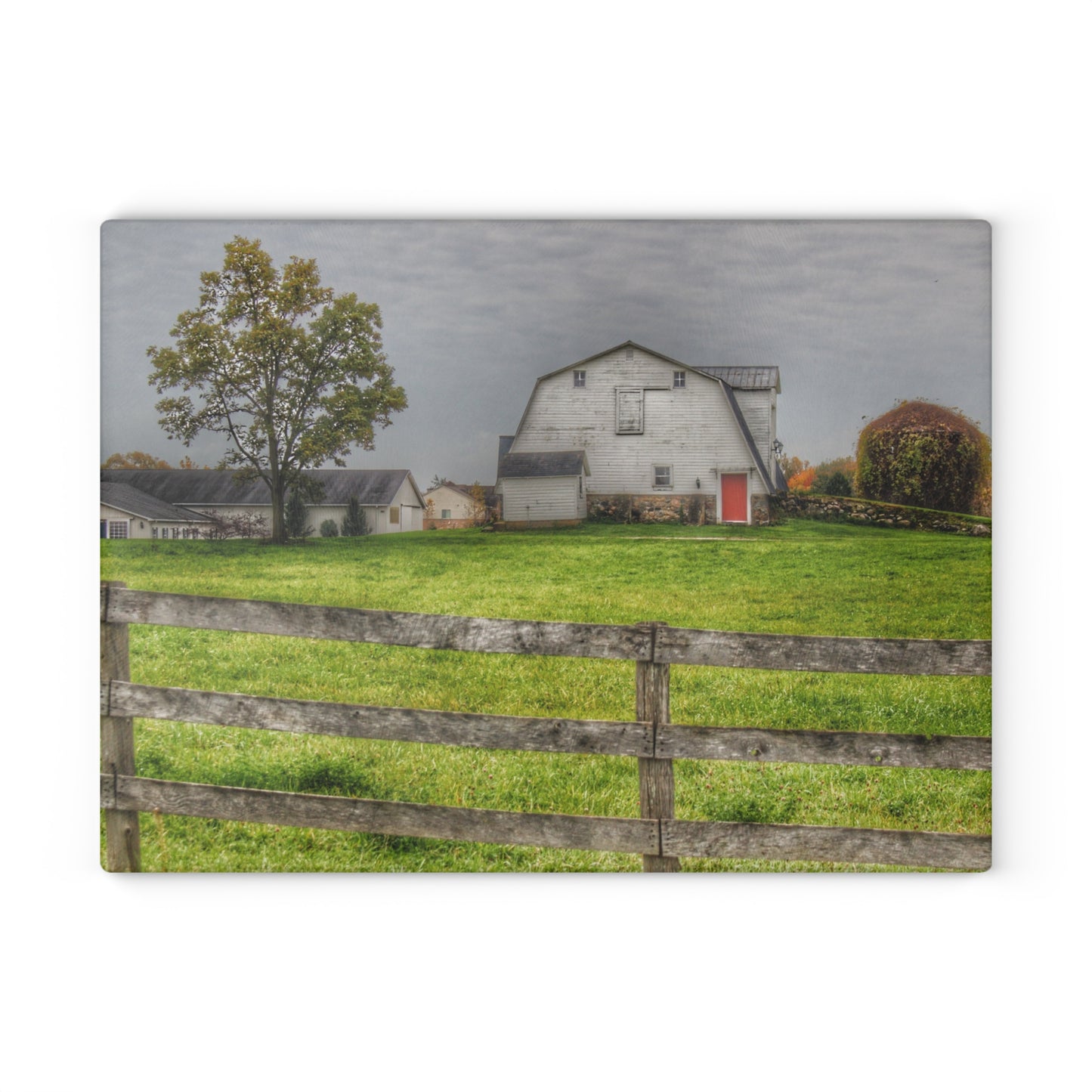U R There Photography Hill Road Hillside White Rustic Farmhouse Tempered-Glass Cutting Board