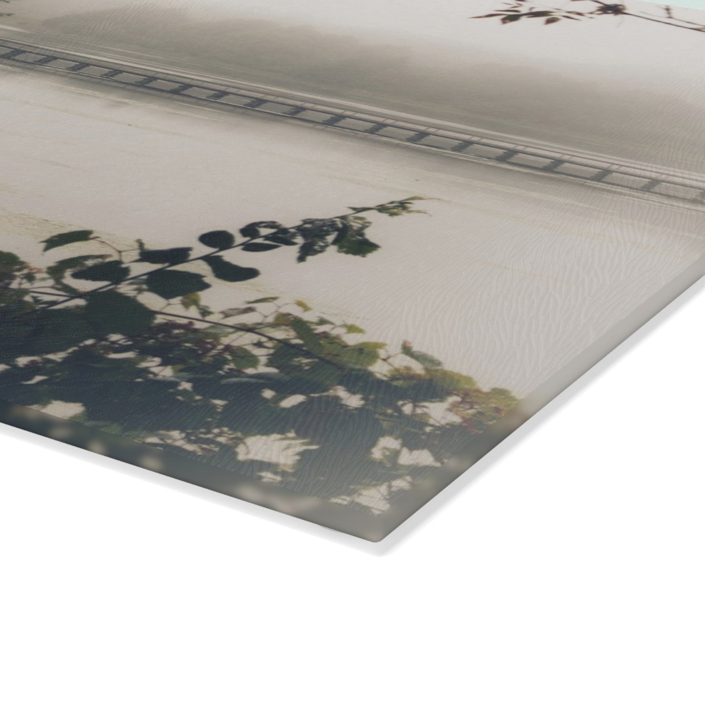 U R There Photography Bridge in Fog Rustic Farmhouse Tempered-Glass Cutting Board