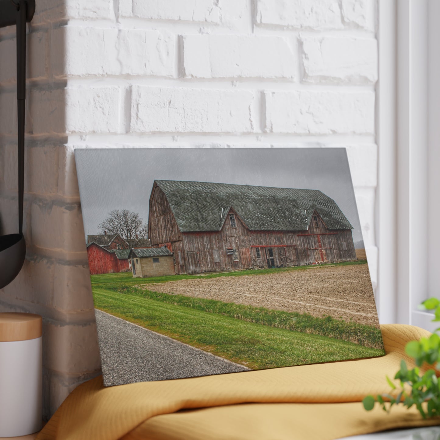 U R There Photography Roedel Roadside Reds I Rustic Farmhouse Tempered-Glass Cutting Board
