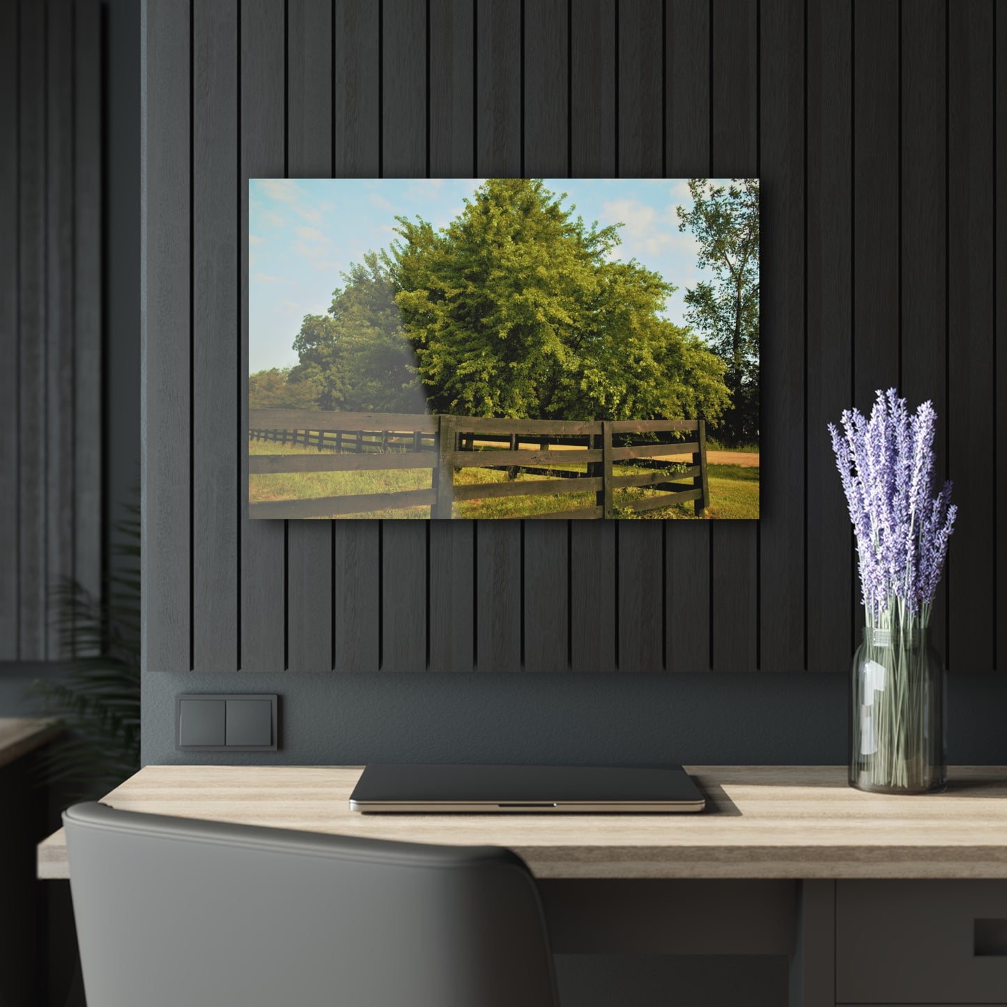 U R There Photography Country Fence and Tree in Metamora Rustic Farmhouse Acrylic Wall Print
