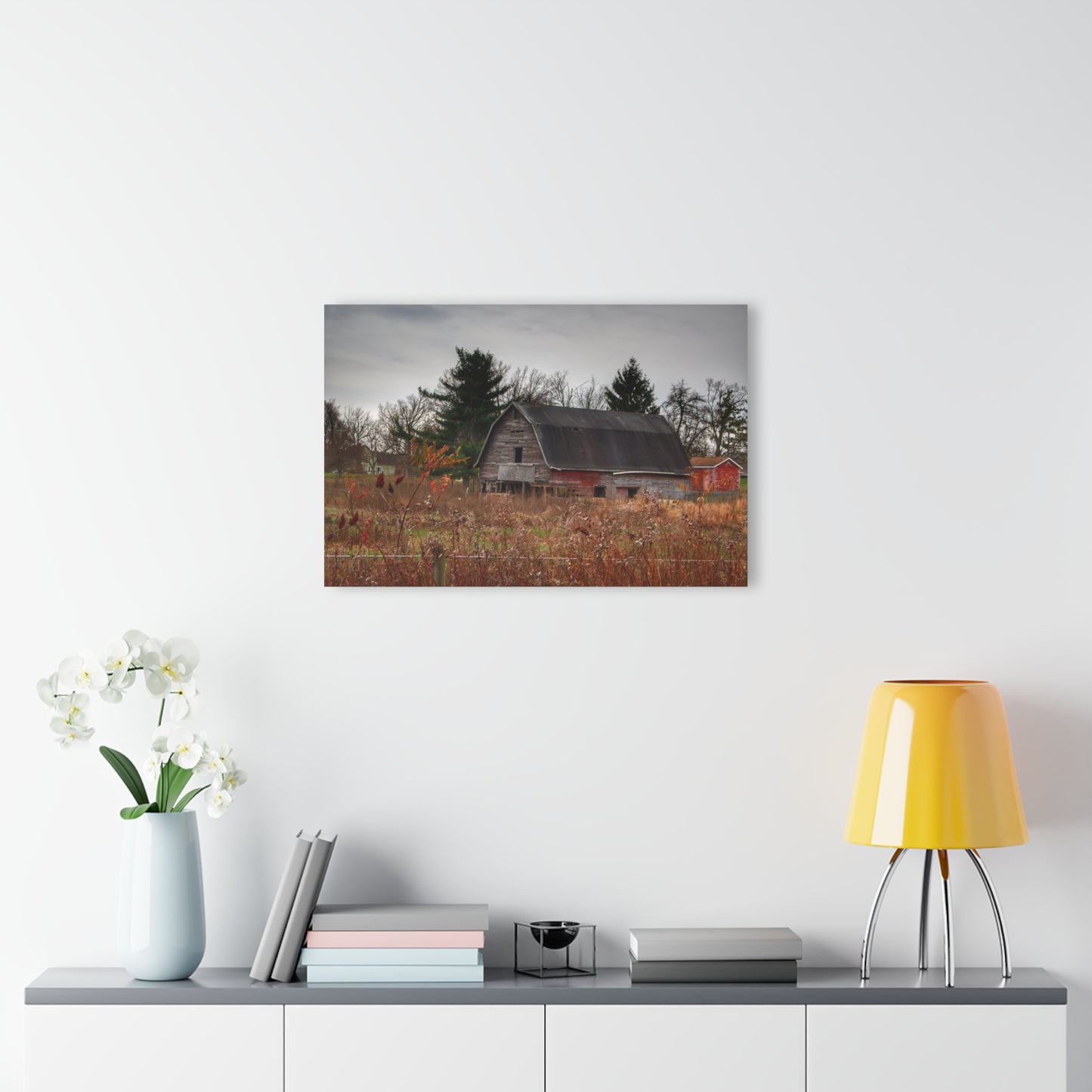 U R There Photography Field Grey and Little Red Rustic Farmhouse Acrylic Wall Print