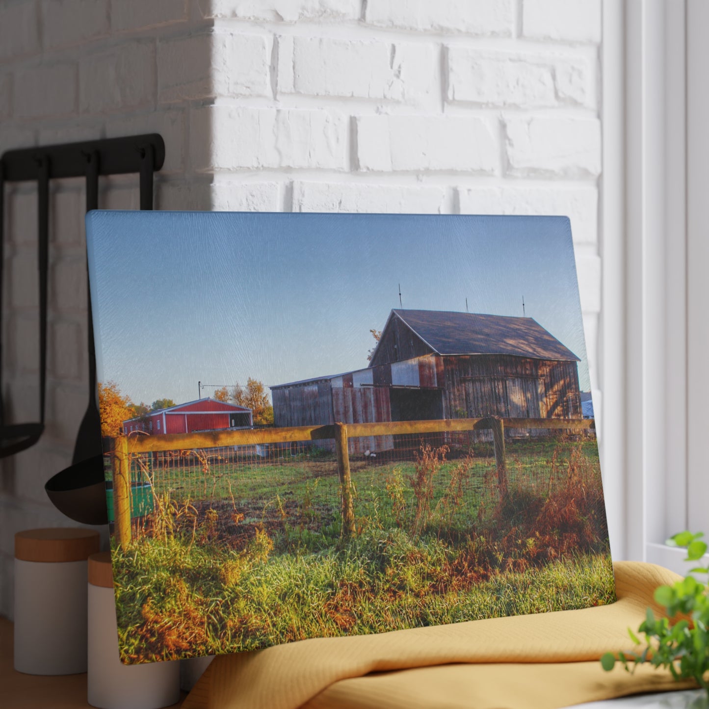 U R There Photography Hunters Creek Grey Saltbox Rustic Farmhouse Tempered-Glass Cutting Board