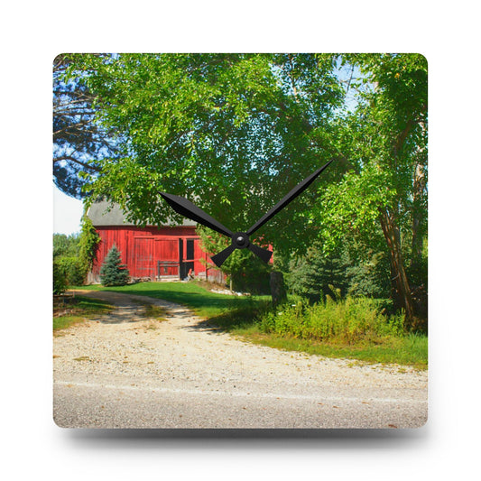 Caro Hidden Red Rustic Farmhouse Acrylic Analog Wall Clock 10.75'' × 10.75'' (Square)