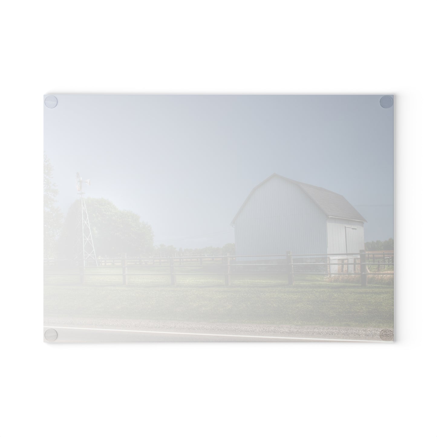 U R There Photography M-90 White and Windmill I Rustic Farmhouse Tempered-Glass Cutting Board
