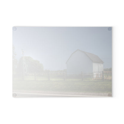 U R There Photography M-90 White and Windmill I Rustic Farmhouse Tempered-Glass Cutting Board