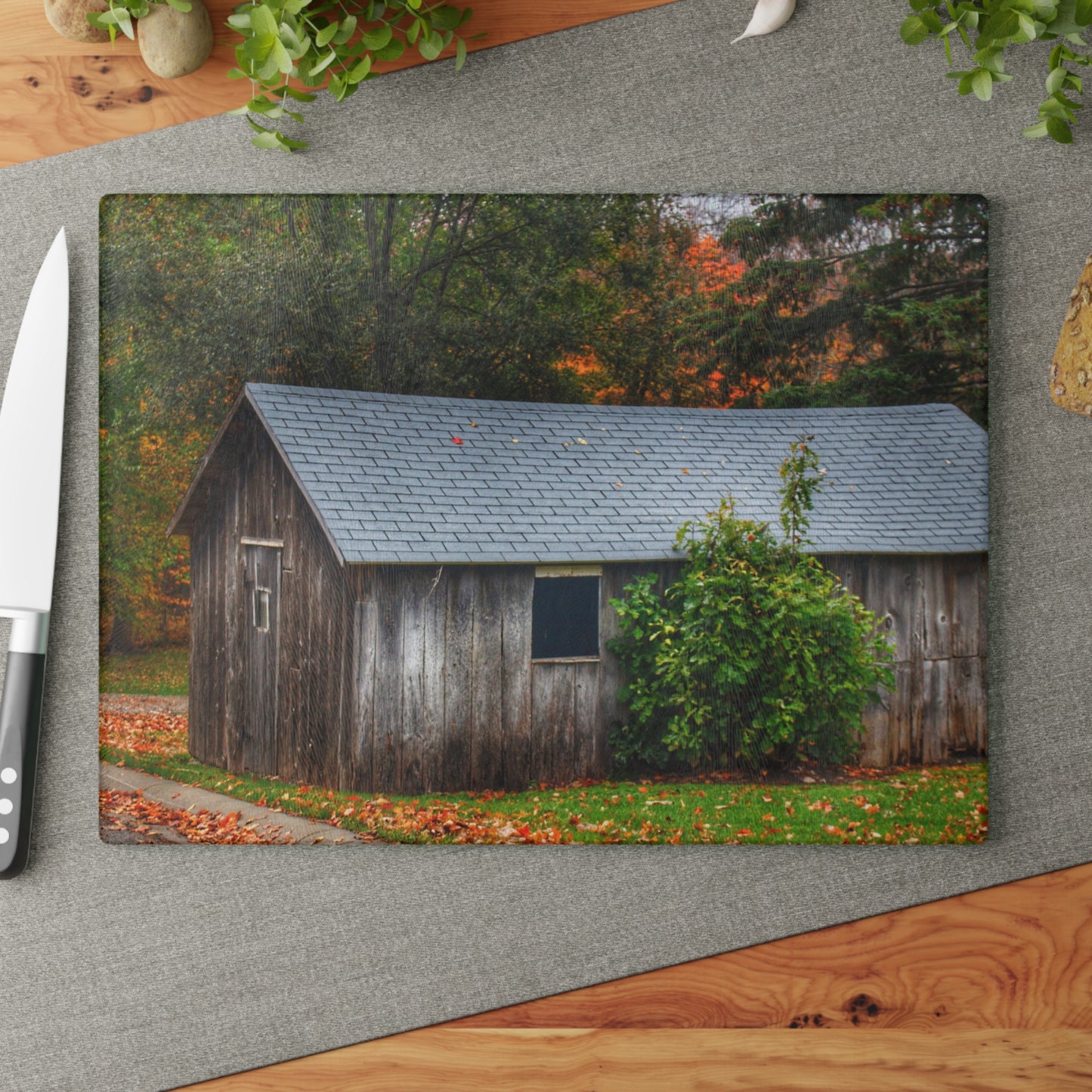 U R There Photography Grey Roadside Shack Rustic Farmhouse Tempered-Glass Cutting Board
