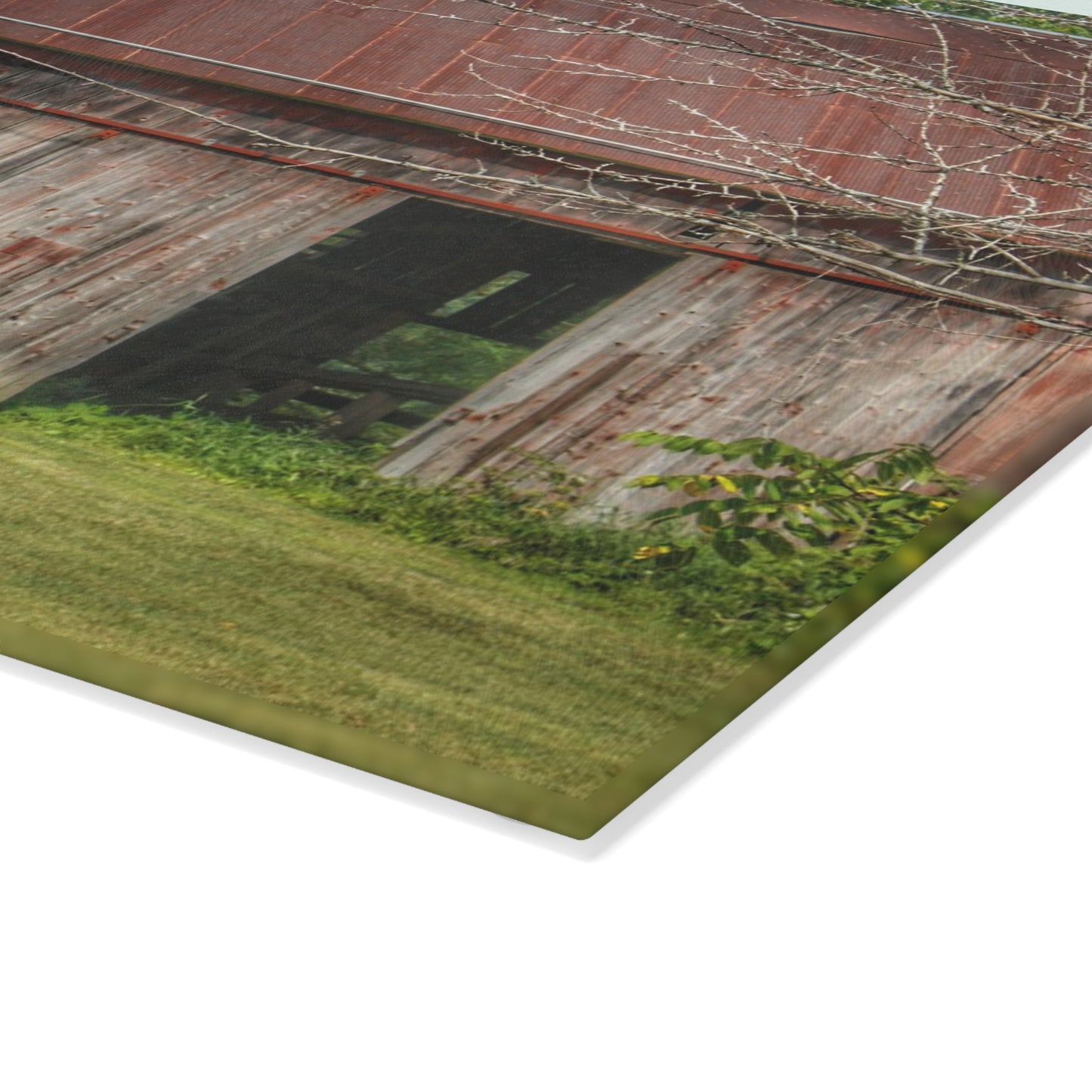 U R There Photography Columbiaville Roadside Grey and Rusted Rustic Farmhouse Tempered-Glass Cutting Board