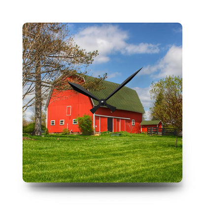 U R There Photography Barber Road Red Rustic Farmhouse Acrylic Analog Wall Clock