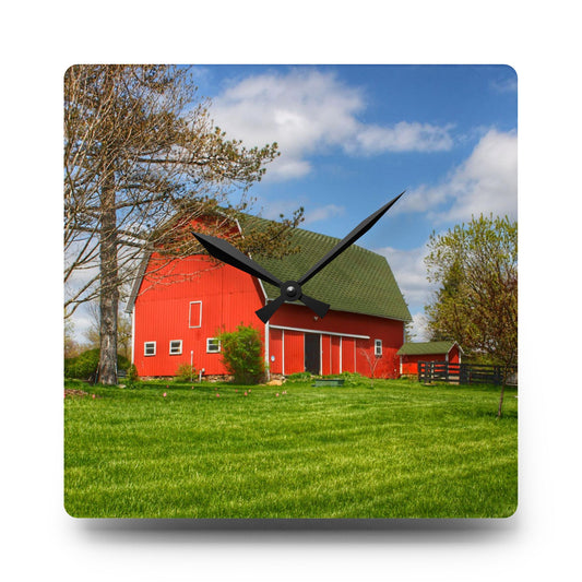 Barber Road Red Rustic Farmhouse Acrylic Analog Wall Clock 10.75'' × 10.75'' (Square)