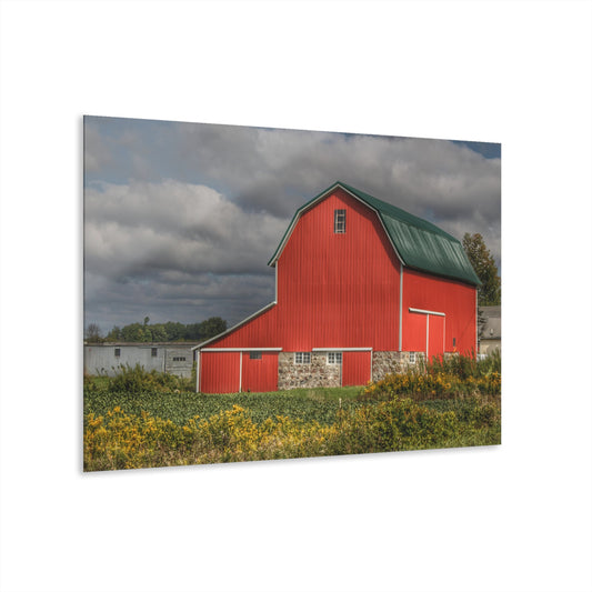 U R There Photography Valentine Road Fieldstone Red Rustic Farmhouse Acrylic Wall Print