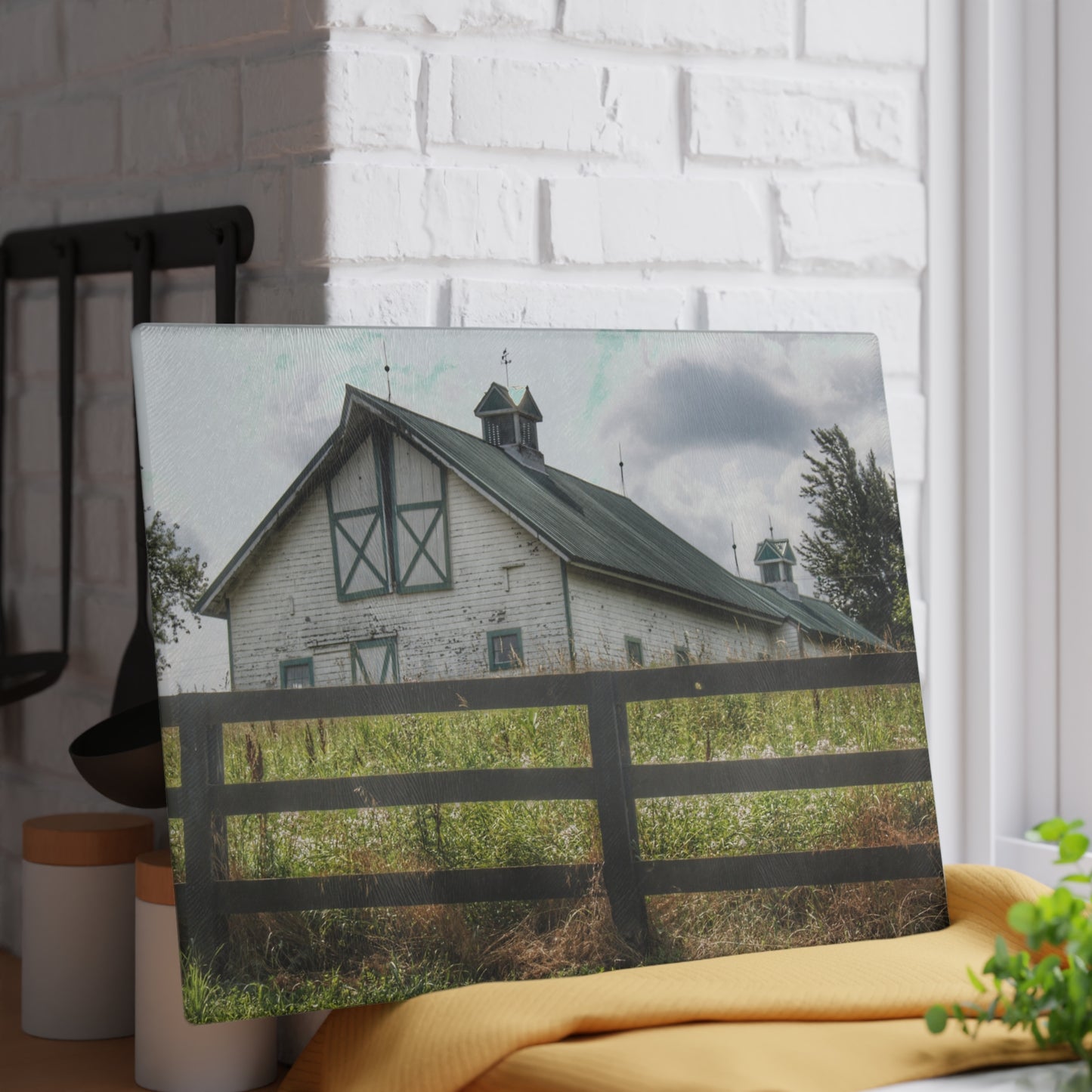 U R There Photography Sutton Road White Rustic Farmhouse Tempered-Glass Cutting Board