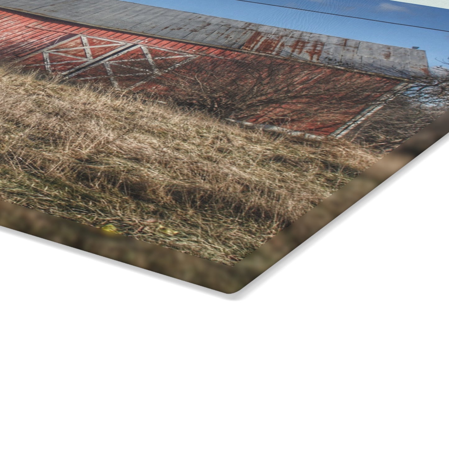 U R There Photography Lapeer Road Crooked Red Rustic Farmhouse Tempered-Glass Cutting Board